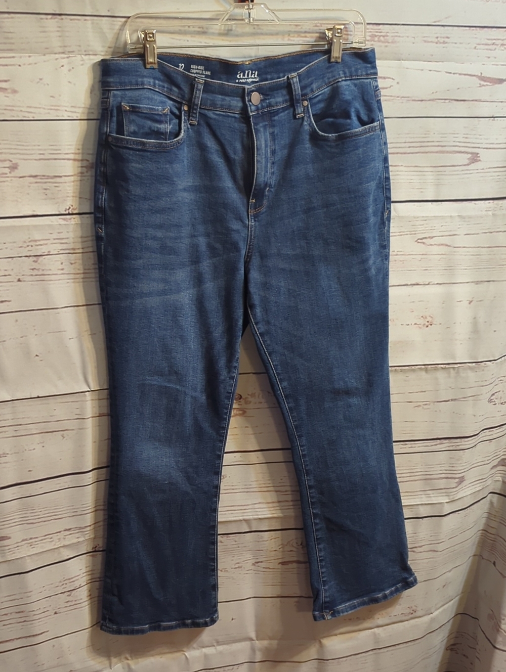 a.n.a High Rise Cropped Flare Blue Jeans